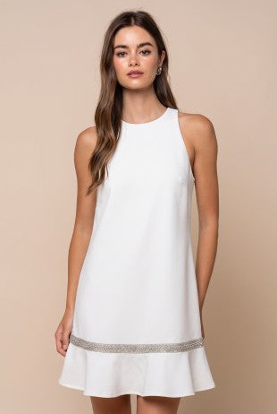 Sleeveless Mini Dress With Beads Trim