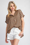 STRIPED SHORT SLEEVE BLOUSE TOP