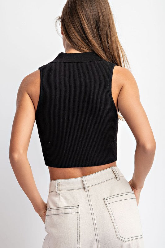 SLEEVELESS COLLAR CROP TOP