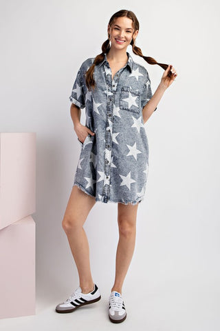 MINERAL WASHED STAR PRINTED MINI DRESS