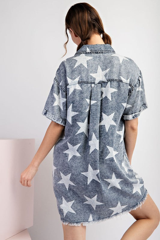 MINERAL WASHED STAR PRINTED MINI DRESS