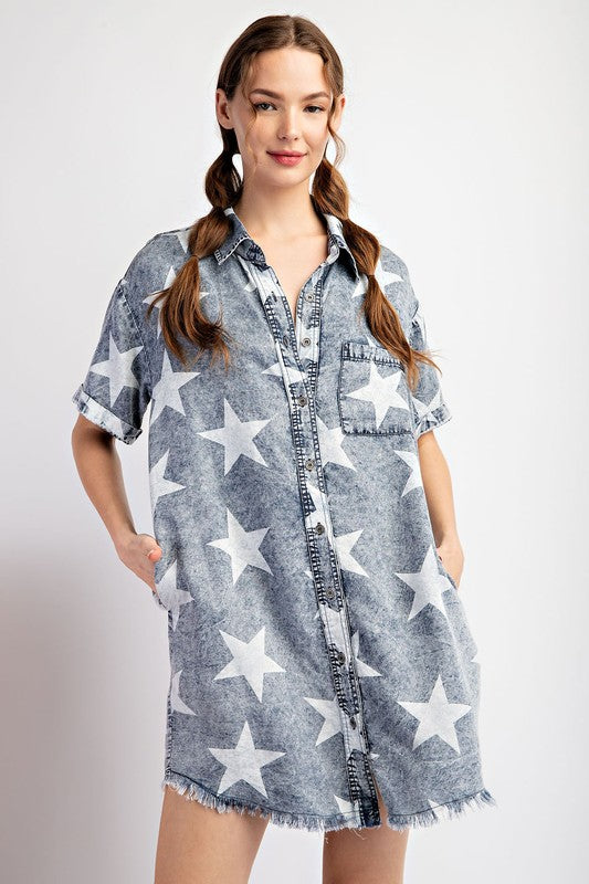 MINERAL WASHED STAR PRINTED MINI DRESS