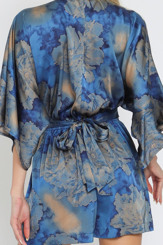 KIMONO SLEEVE ELASTIC BACK WAISTED ROMPER