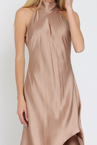 Mock Neck Sleeveless High Low Dress