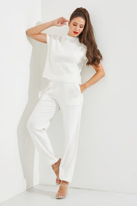 Knit short sleeve top and jogger pants set