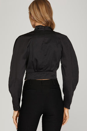 LONG SLEEVE SATIN SURPLICE TOP