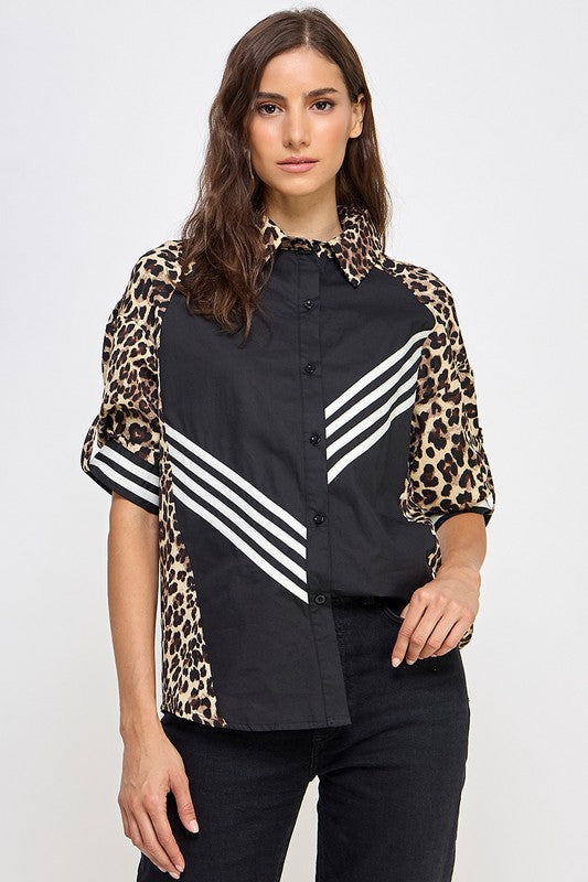 ANIMAL PRINT COLOR BLOCK SHIRT