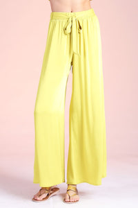 Washed Poly Silk Tie Waist Wide Leg Pants