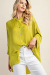 Washed Satin Button Down Loose Fit Top