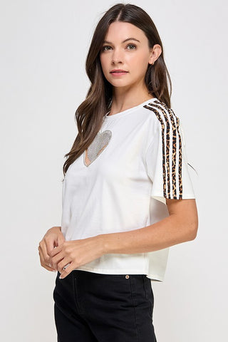 RHINESTONE DETAIL R NECK T SHIRT