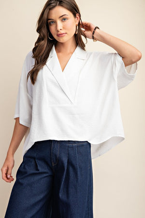 Pull On V-Neck Collared Top