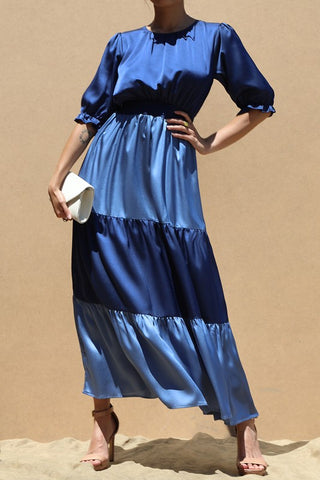 TIERED SATIN LONG DRESS