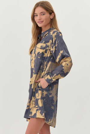 Metallic Tie-Dye Print Button-up Dress