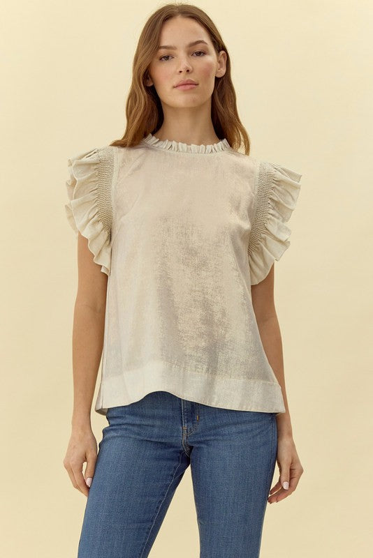 Metallic Frilled Neck Top