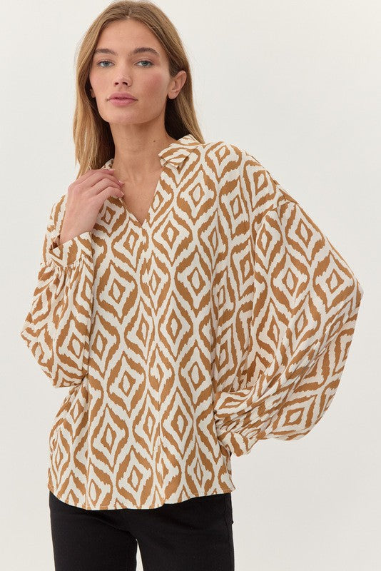 Geometric Print Dolman Sleeves Top