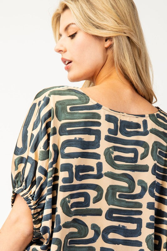 PRINTED ROUND NECK BLOUSE TOP