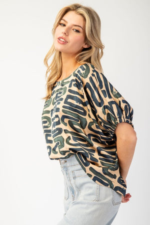 PRINTED ROUND NECK BLOUSE TOP