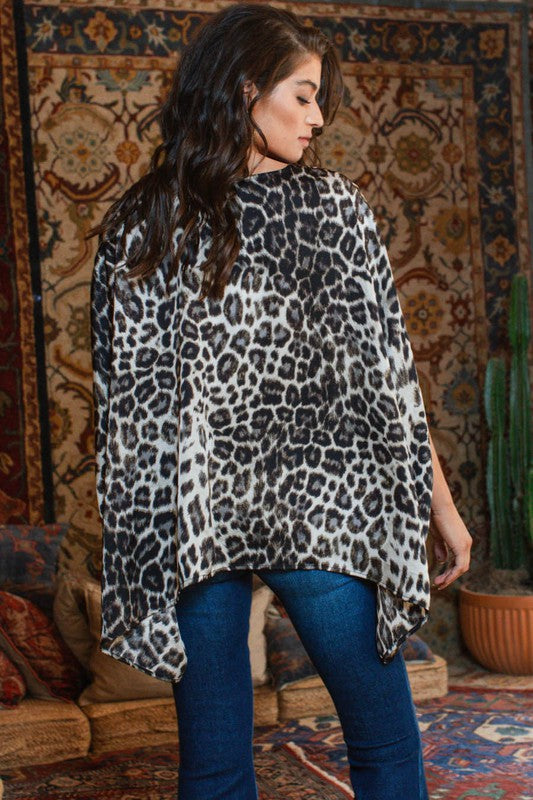 Leopard Printed Satin Poncho Blouse