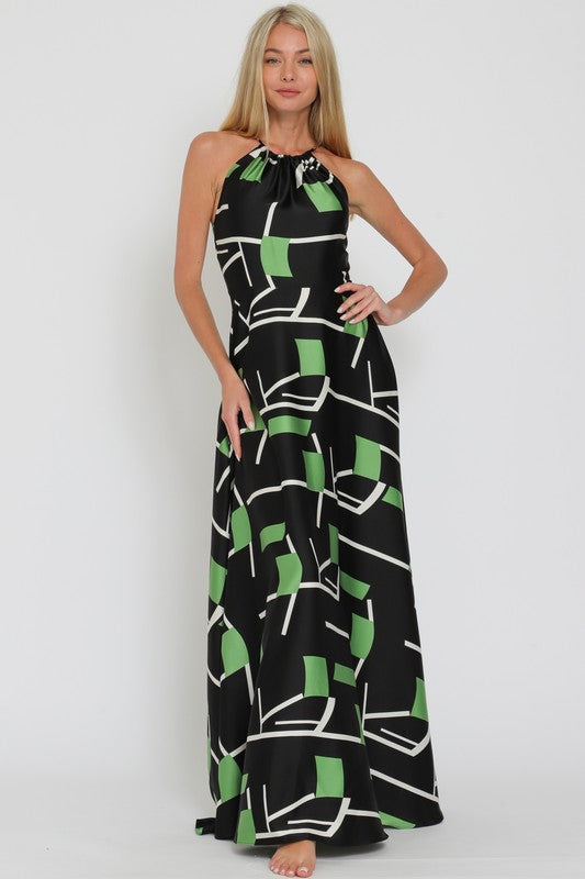 THIN ADJUSTABLE STRAP HALTER MAXI DRESS