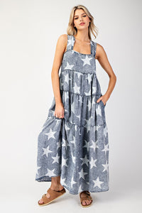 MINERAL WASHED STAR PRINTED MAXI DRESS