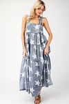 MINERAL WASHED STAR PRINTED MAXI DRESS