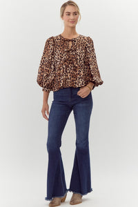 Leopard Print Bow Ties Peplum Top