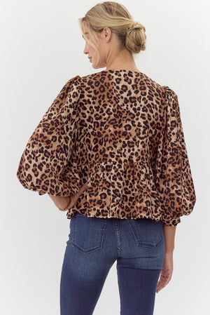 Leopard Print Bow Ties Peplum Top