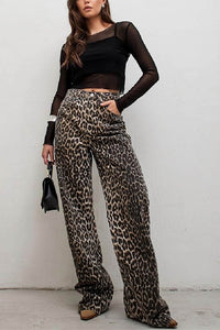 High Waist Leopard Print Wide Leg Pants