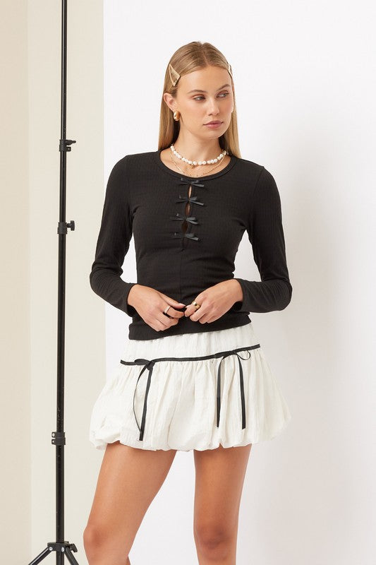 Poly Bow Tie Bubble Mini Skirt