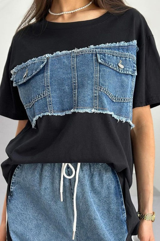 Denim patchwork top