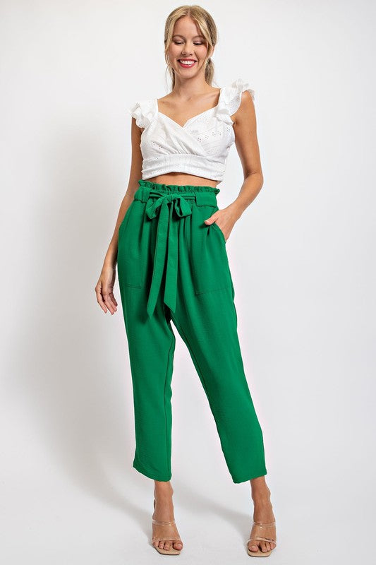 PAPERBAG HIGH WAIST SLIM SOLID PANTS