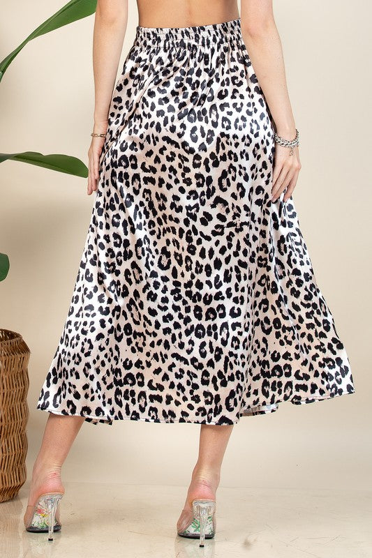 Animal Print Satin Playful Split Skirt