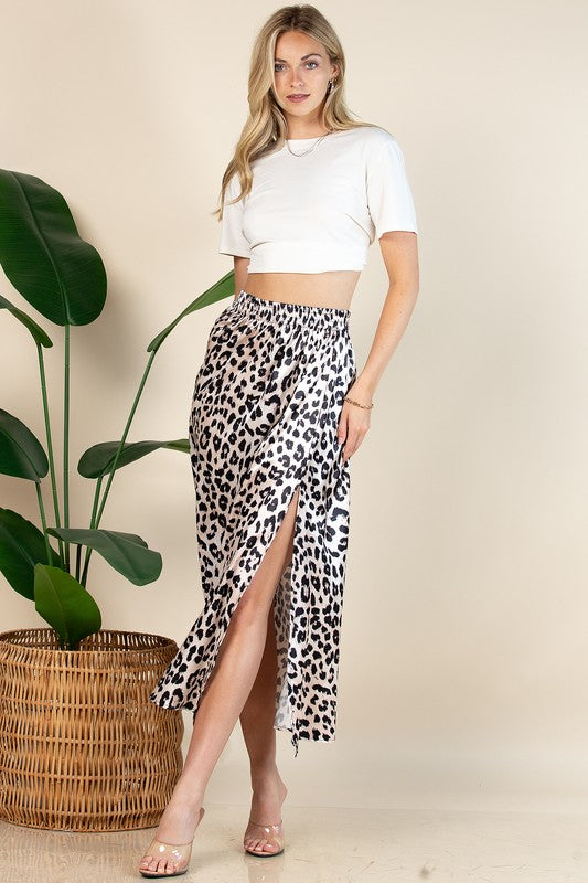 Animal Print Satin Playful Split Skirt