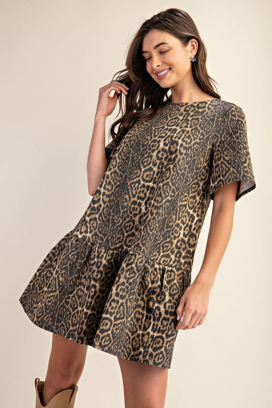 Leopard Print Denim Mini Dress