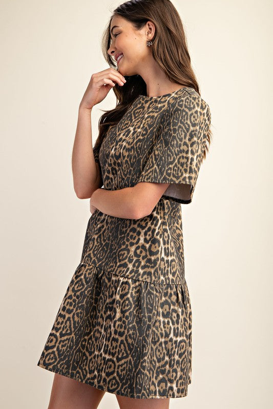 Leopard Print Denim Mini Dress