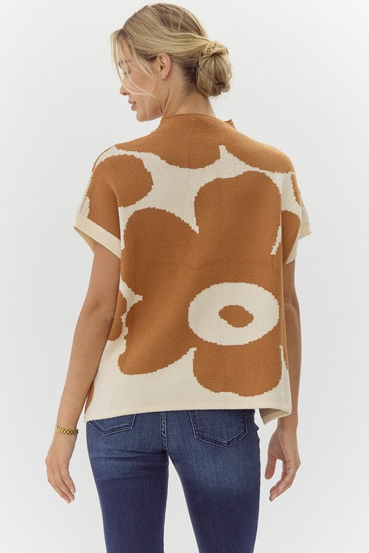 Big Flower Print knit Dolman Sleeves Top