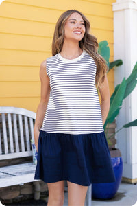 Stripe Knit Woven Combo Mini Dress