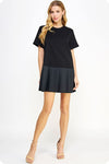 Poplin Pleated Contrast Knit Mini Dress