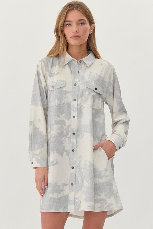 Metallic Tie-Dye Print Button-up Dress