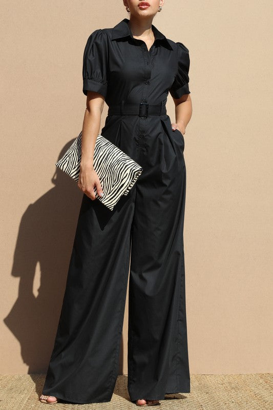 BURBER WOVEN BELTED JUMPSUIT