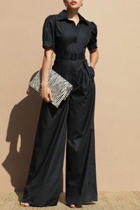 BURBER WOVEN BELTED JUMPSUIT