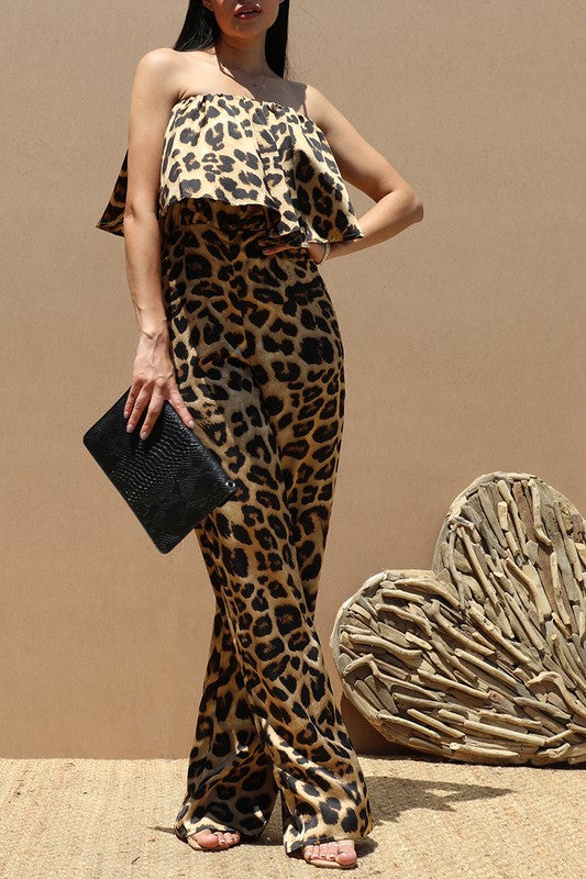 LEOPARD TUBE SATIN JUMPSUIT