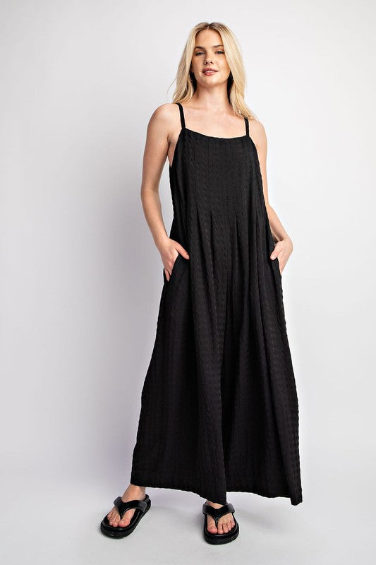 Textured Woven Sleeveless Jumpsuit