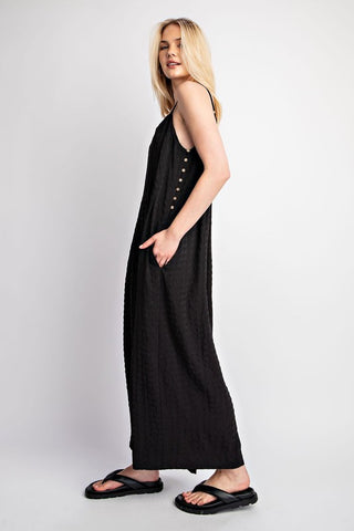 Textured Woven Sleeveless Jumpsuit