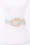 Vintage Metal Buckle Metallic Stretch Straw Belt