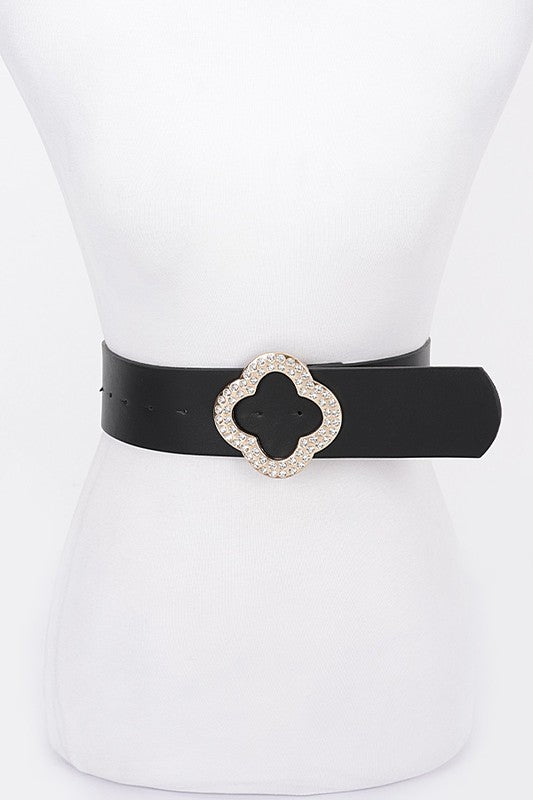 Rhinestone Metal Buckle Metallic Stretch Belt