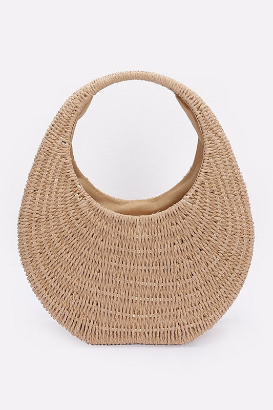 Faux Straw Hard Hobo Bag