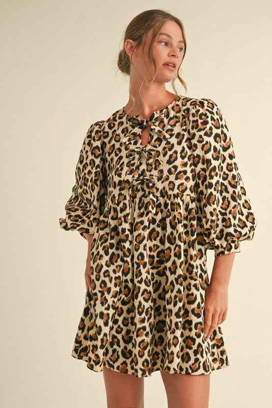 Leopard Printed Tie String Dress