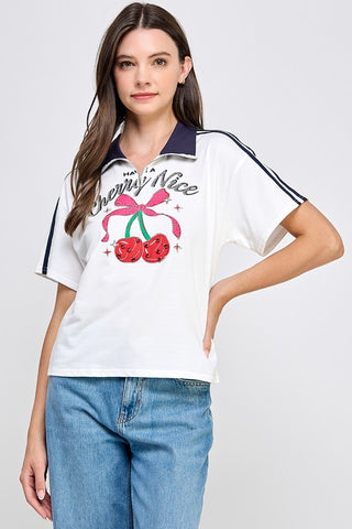 NECK ZIPPER GRAPHIC T SHIRT