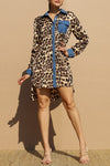 LEOPARD BUTTON DOWN SATIN SHIRT DRESS